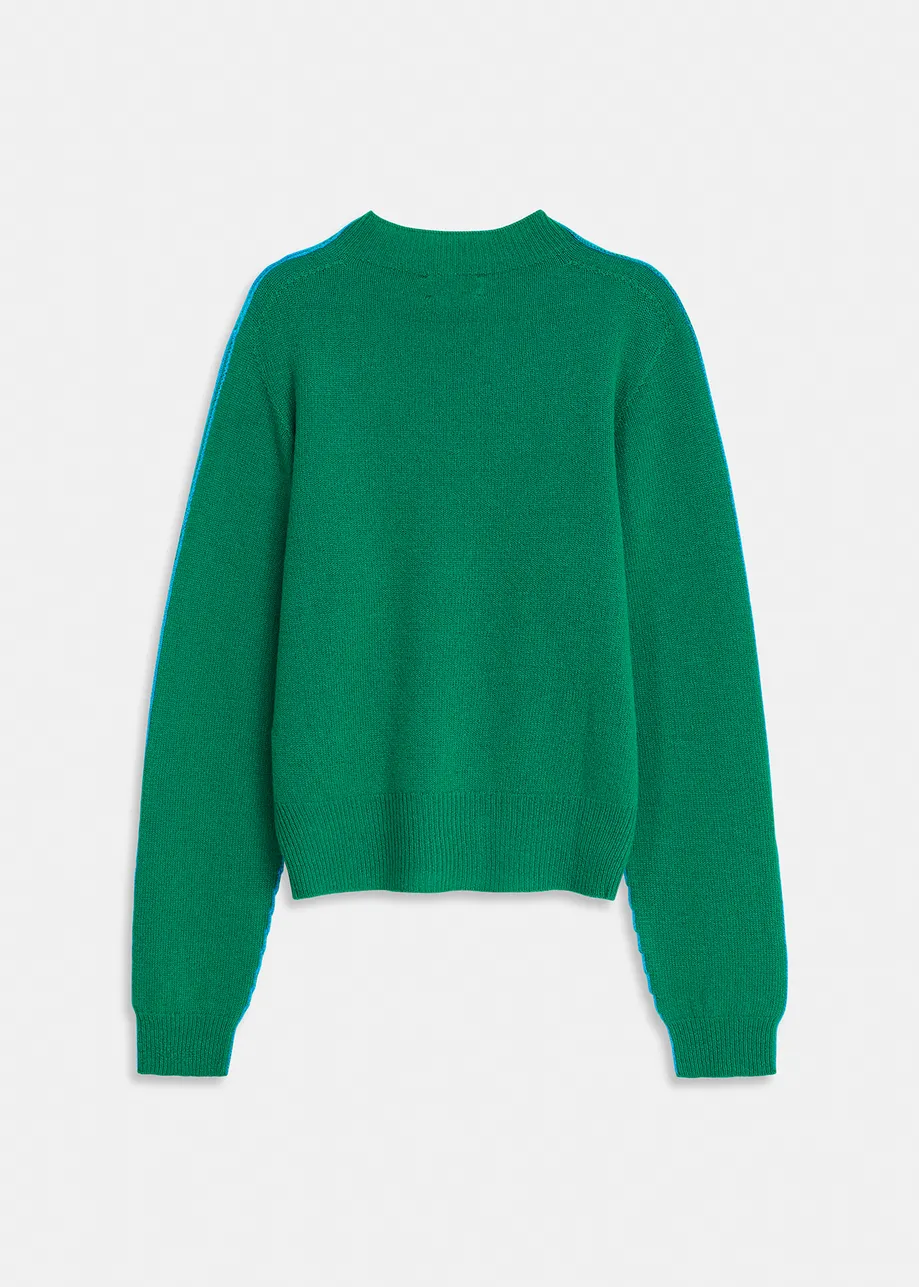 Blue and green merino-cashmere knit sweater