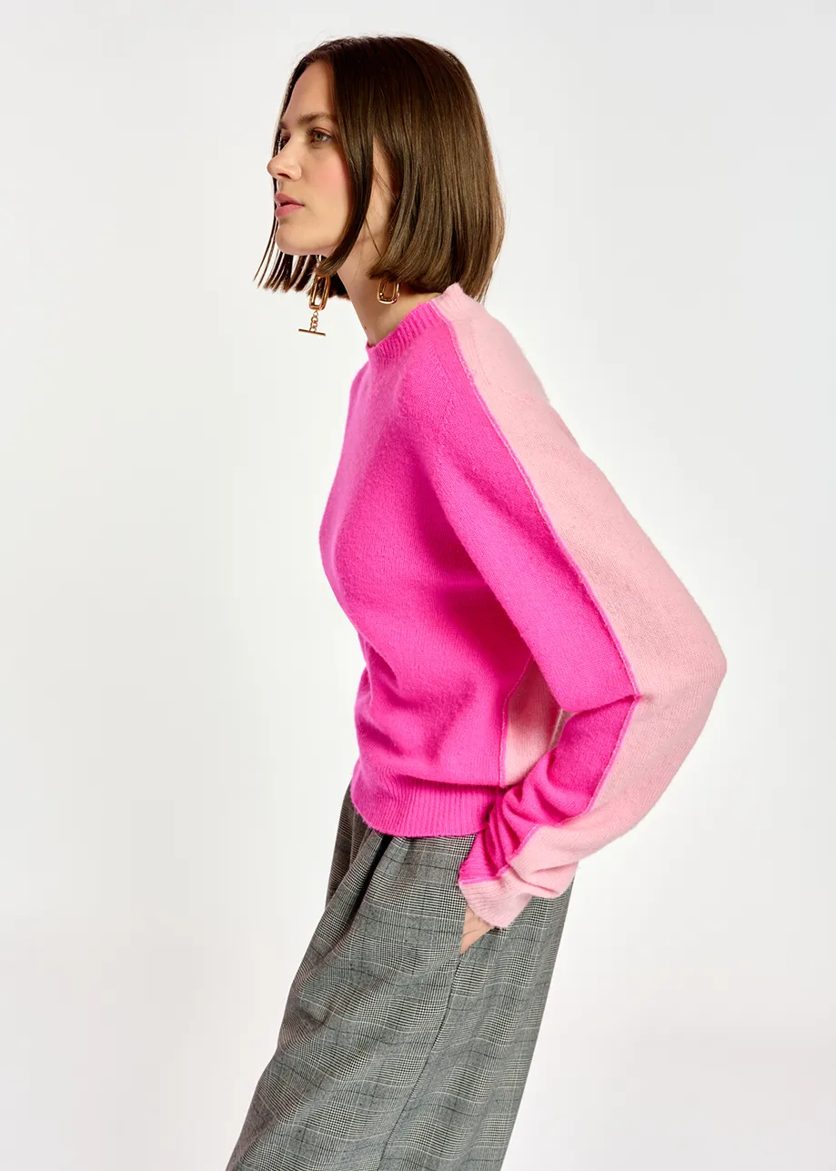 Neon pink and light pink merino-cashmere knit sweater