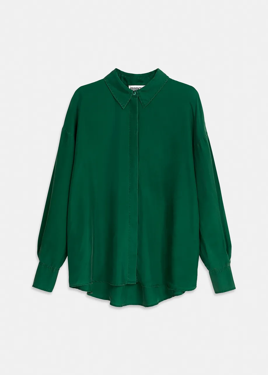 Dark green relaxed-fit silk shirt