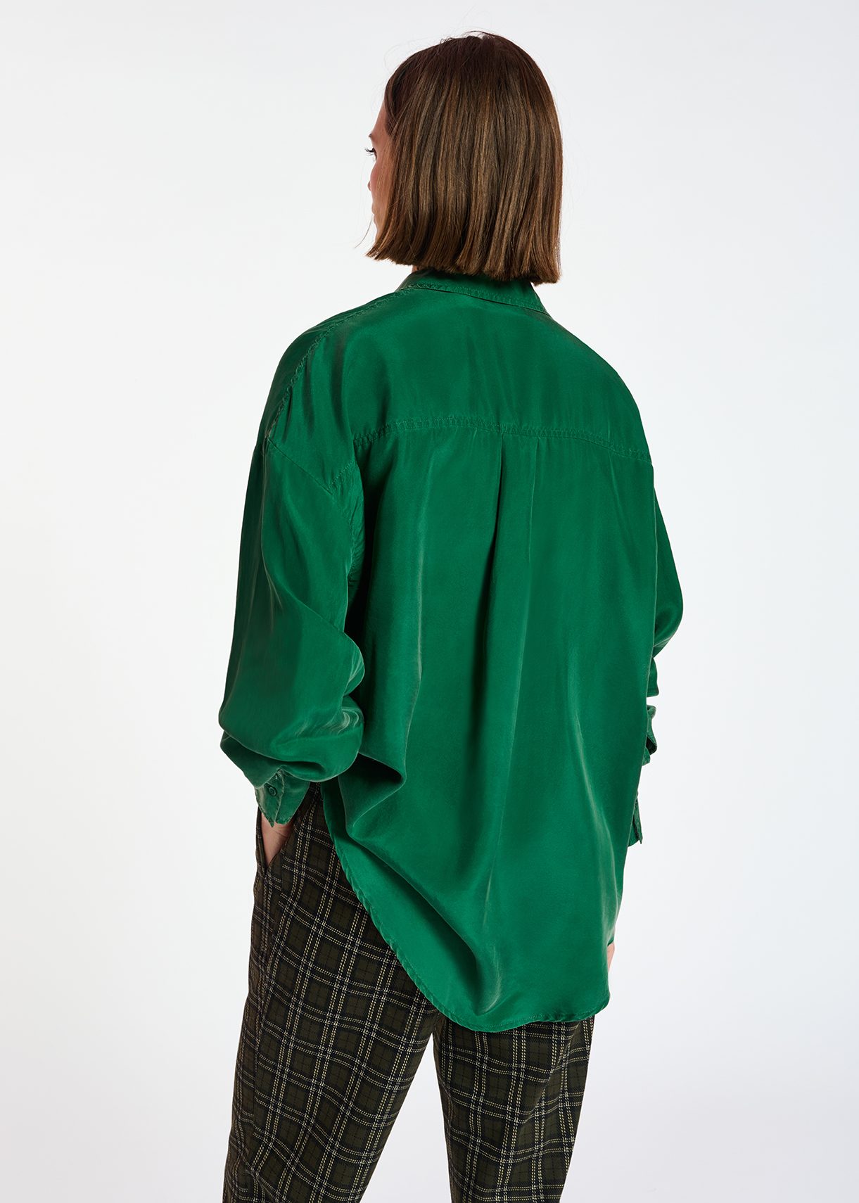 Dark green relaxed-fit silk shirt