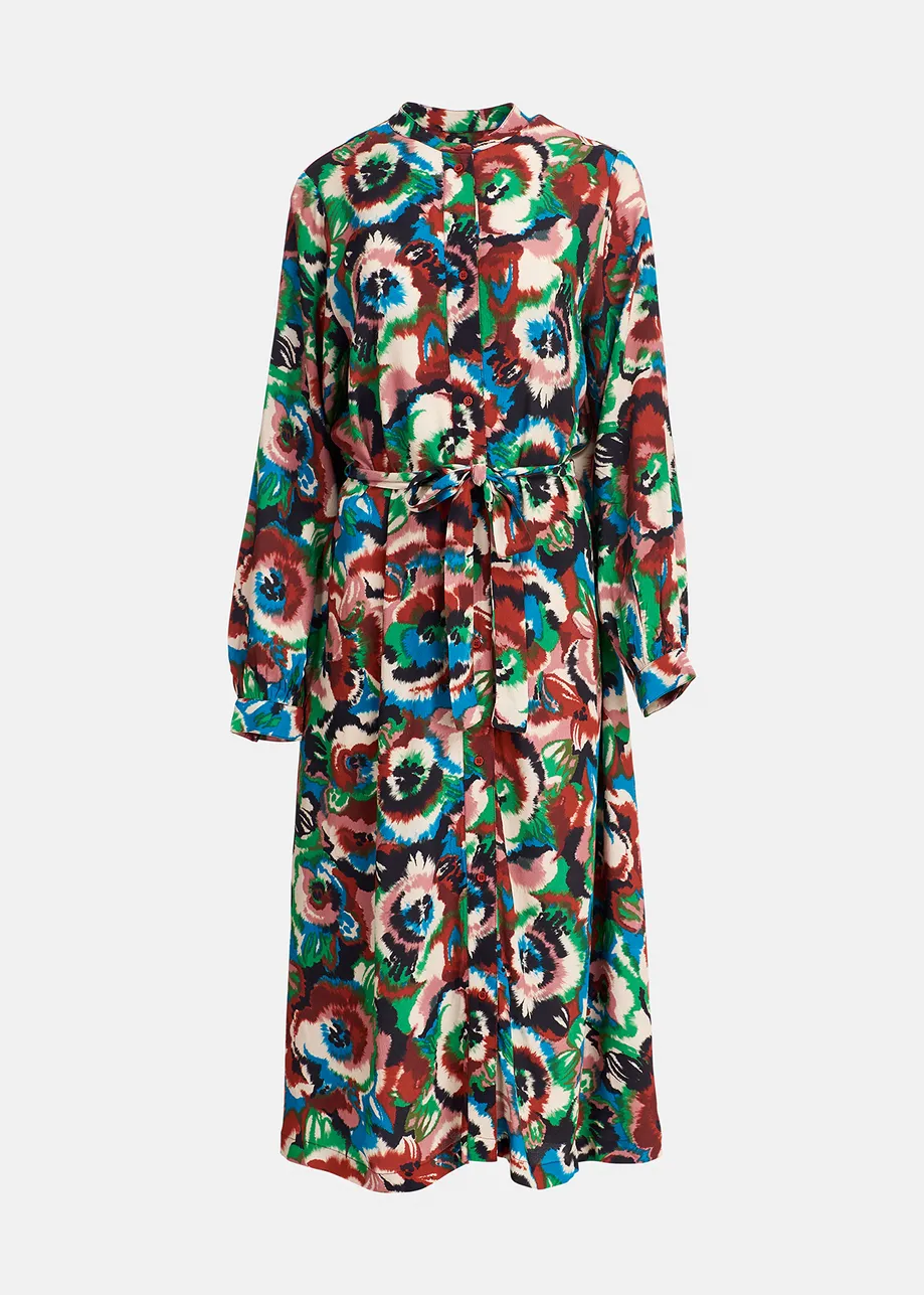 Multicolor floral-print shirt dress