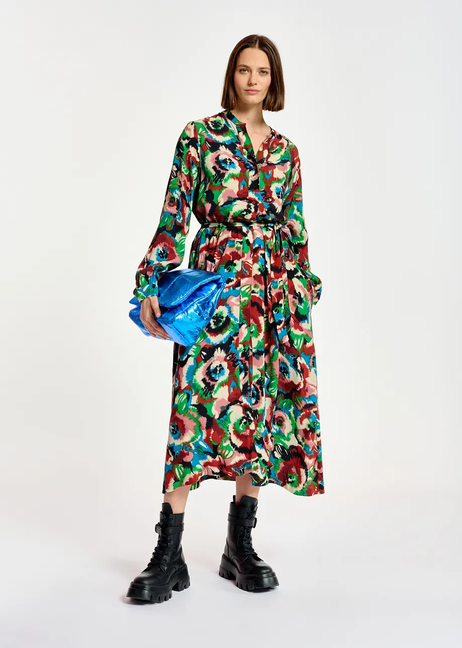 Multicolor floral-print shirt dress