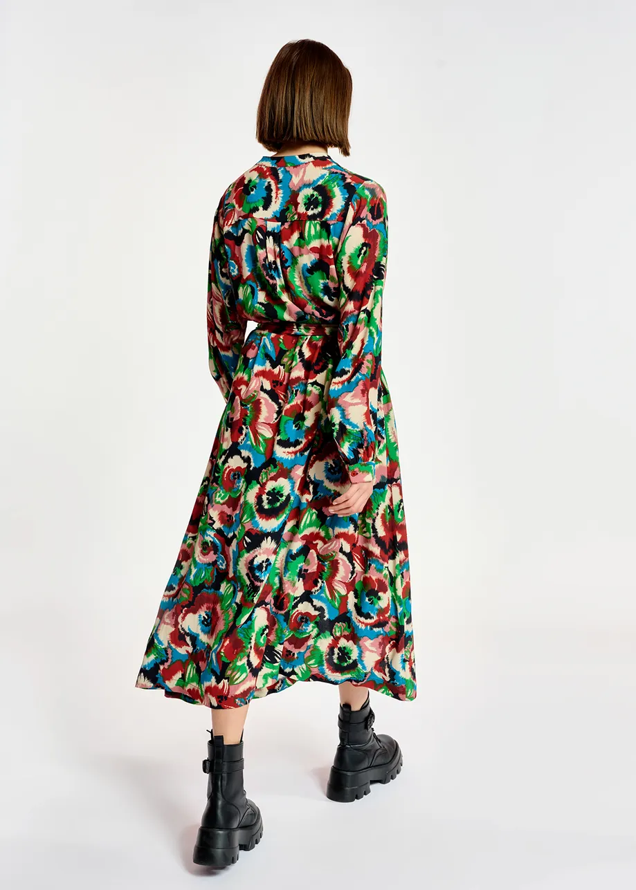 Multicolor floral-print shirt dress