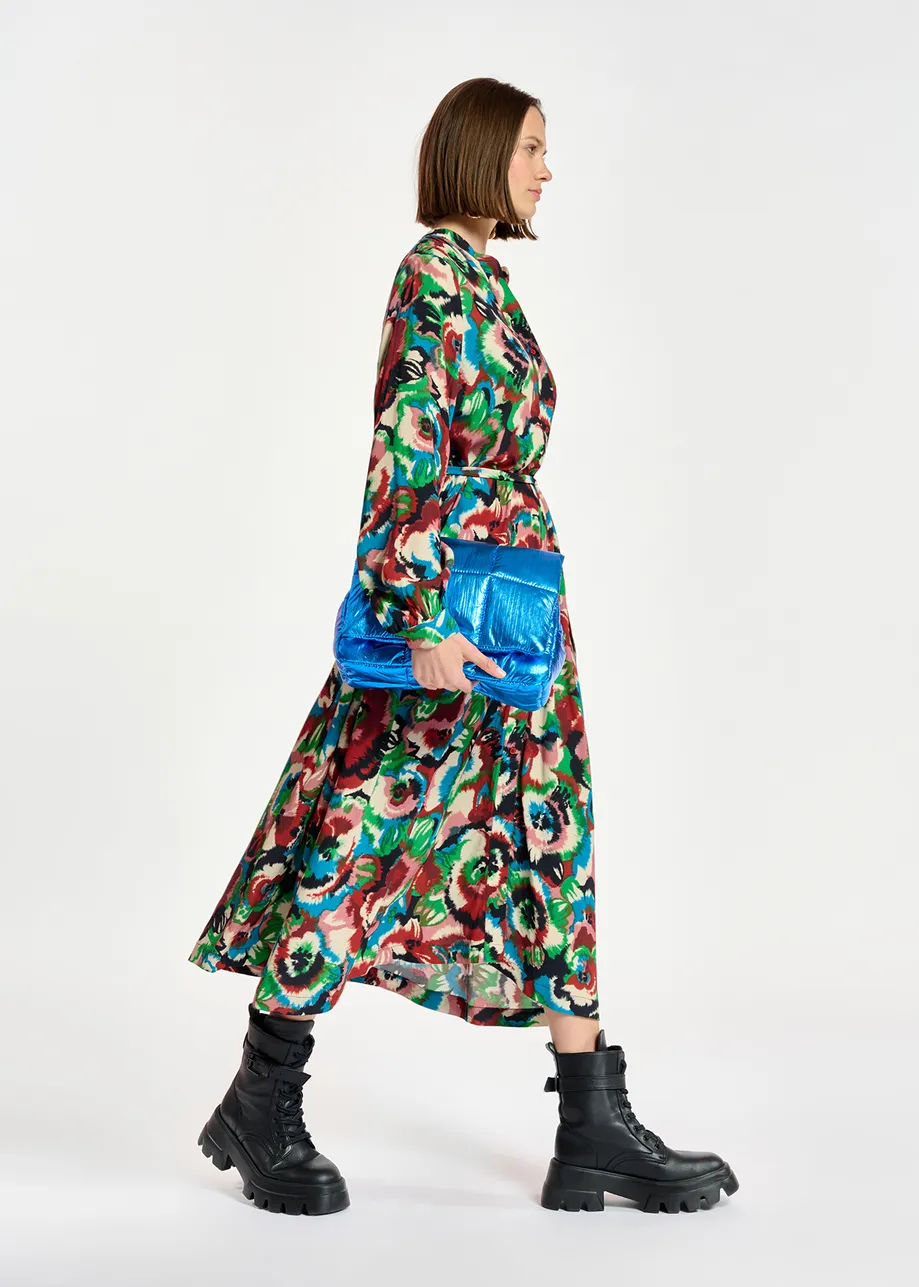 Multicolor floral-print shirt dress