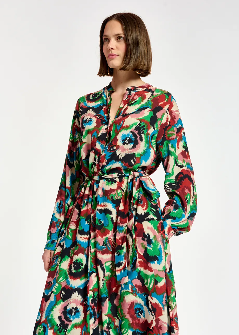 Multicolor floral-print shirt dress