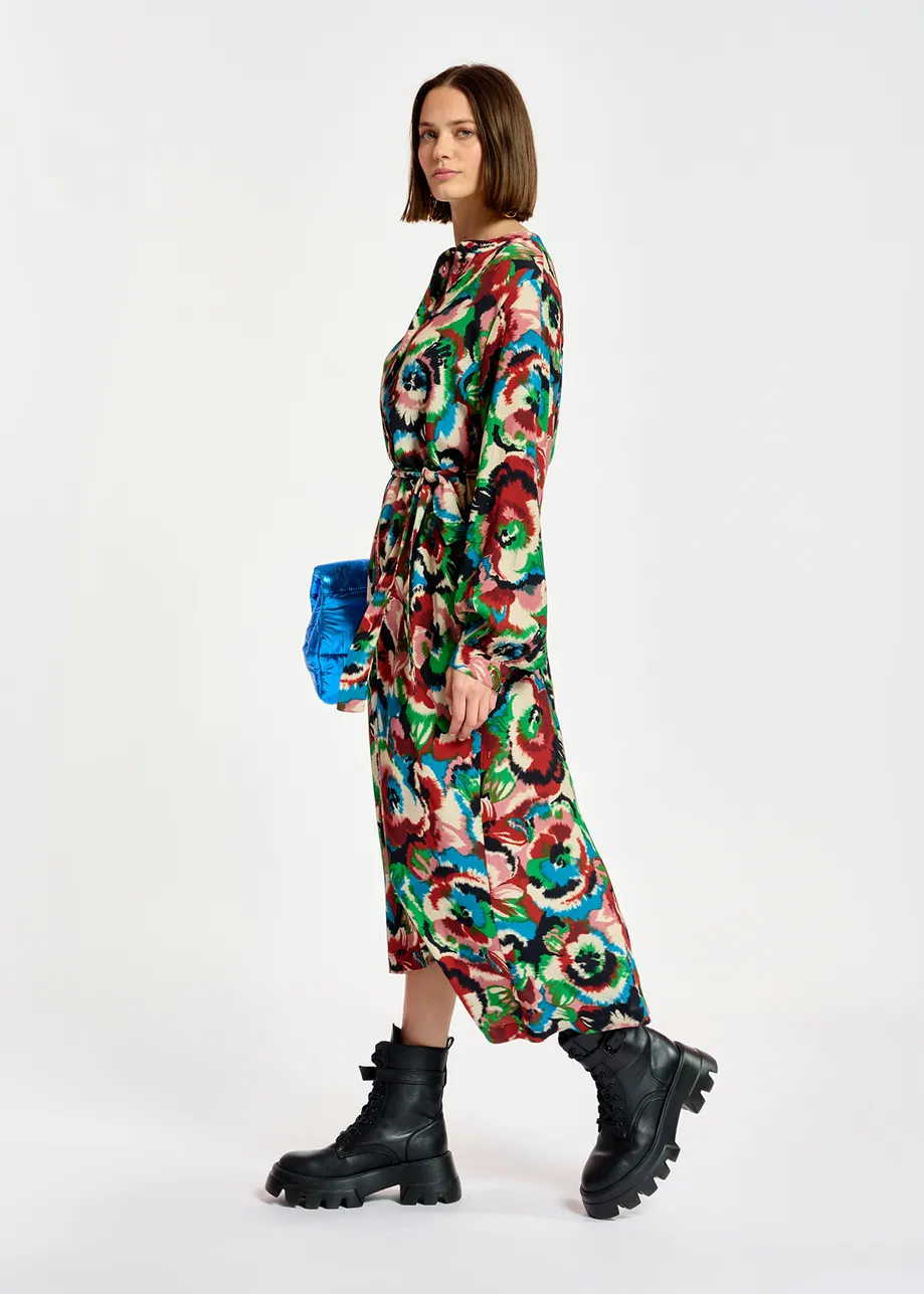 Multicolor floral-print shirt dress