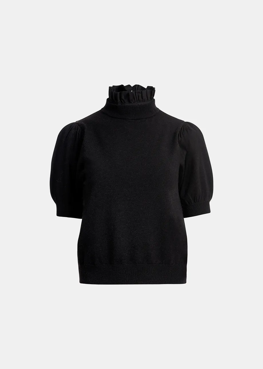 Black short-sleeved sweater with stand-up collar