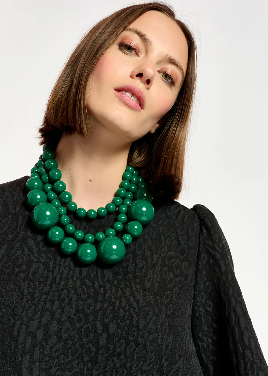 Glossy dark green beaded necklace