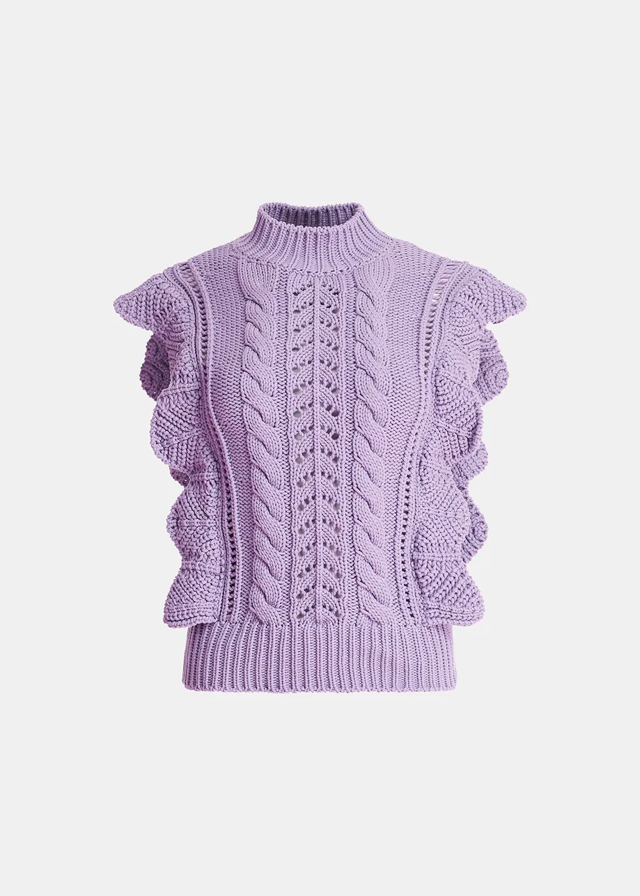 Lilac sleeveless ruffle sweater