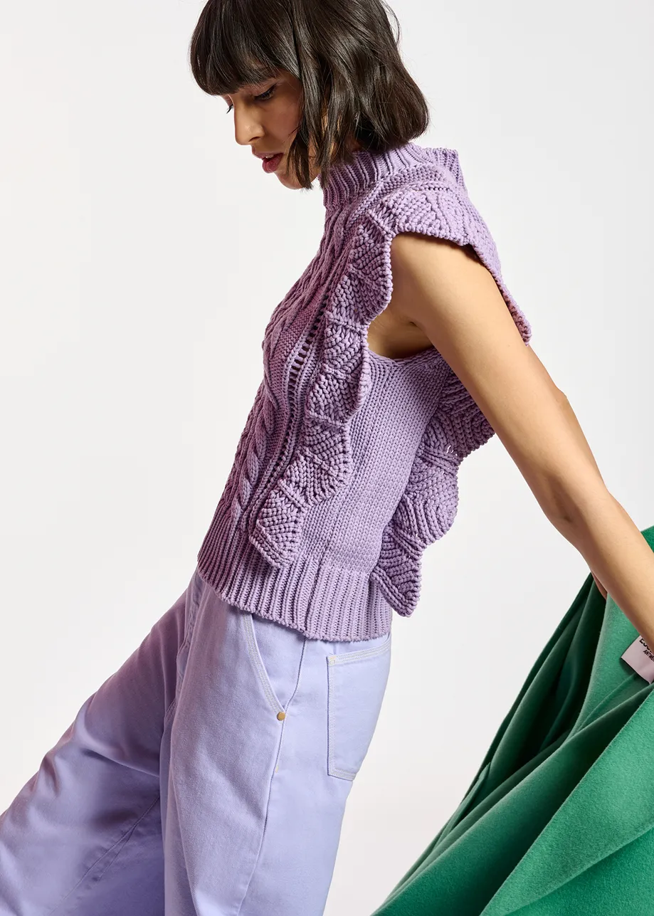 Lilac sleeveless ruffle sweater