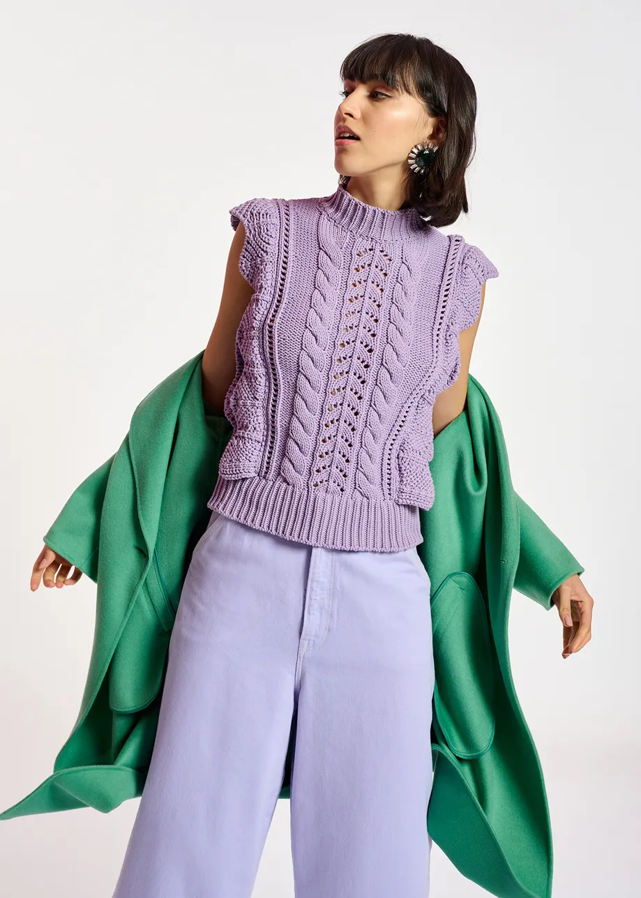 Lilac sleeveless ruffle sweater