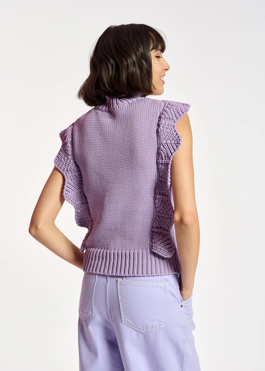 Lilac sleeveless ruffle sweater