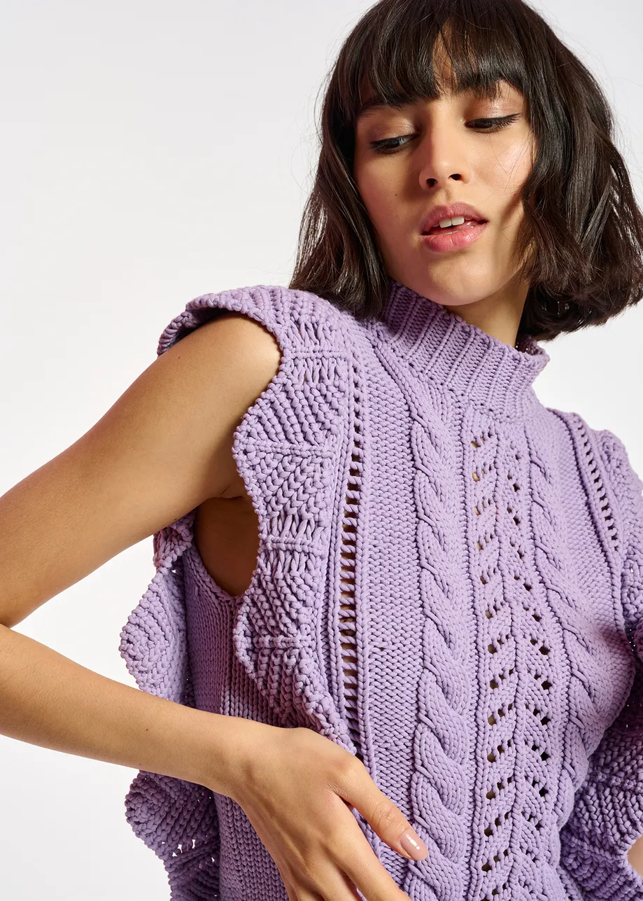 Lilac sleeveless ruffle sweater