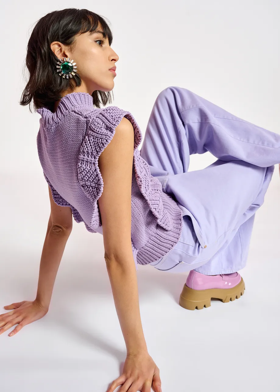 Lilac sleeveless ruffle sweater