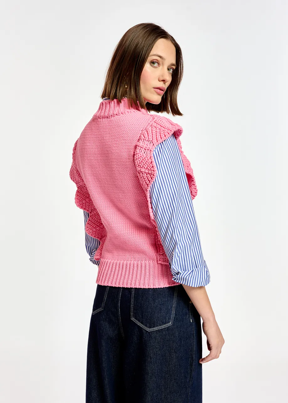 Lichtroze trui zonder mouwen met volant