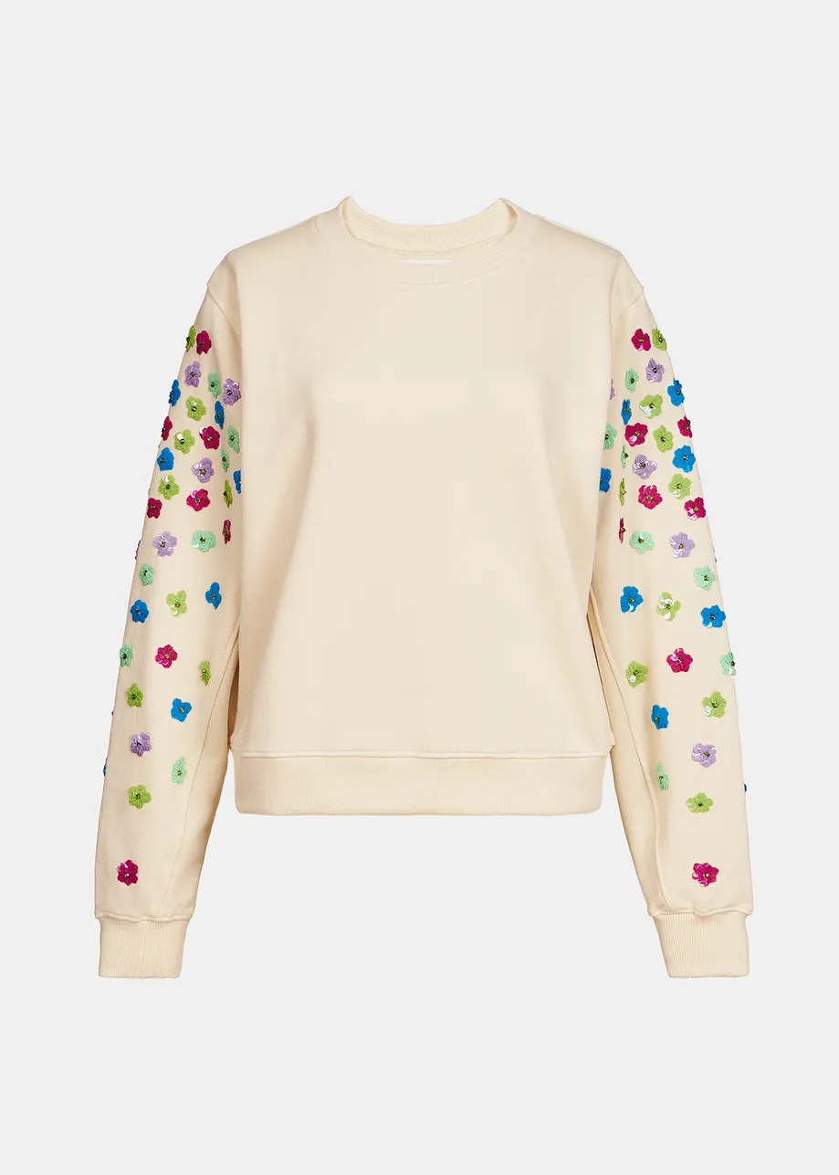 Off-white sweatshirt with multicolor sequin embroideries