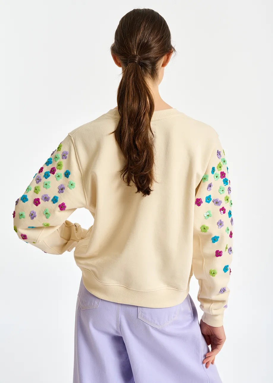 Off-white sweatshirt with multicolor sequin embroideries