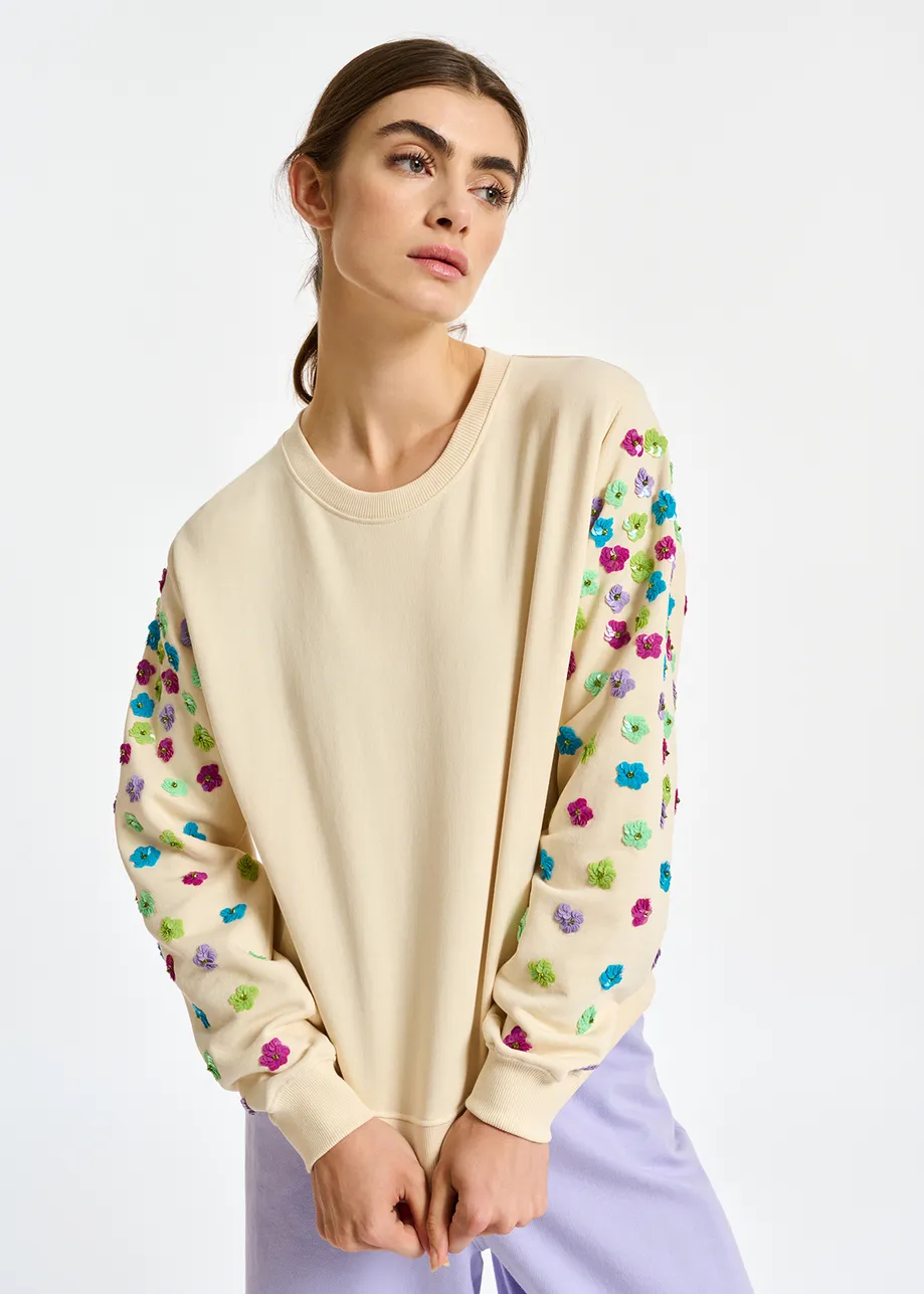 Off-white sweatshirt with multicolor sequin embroideries