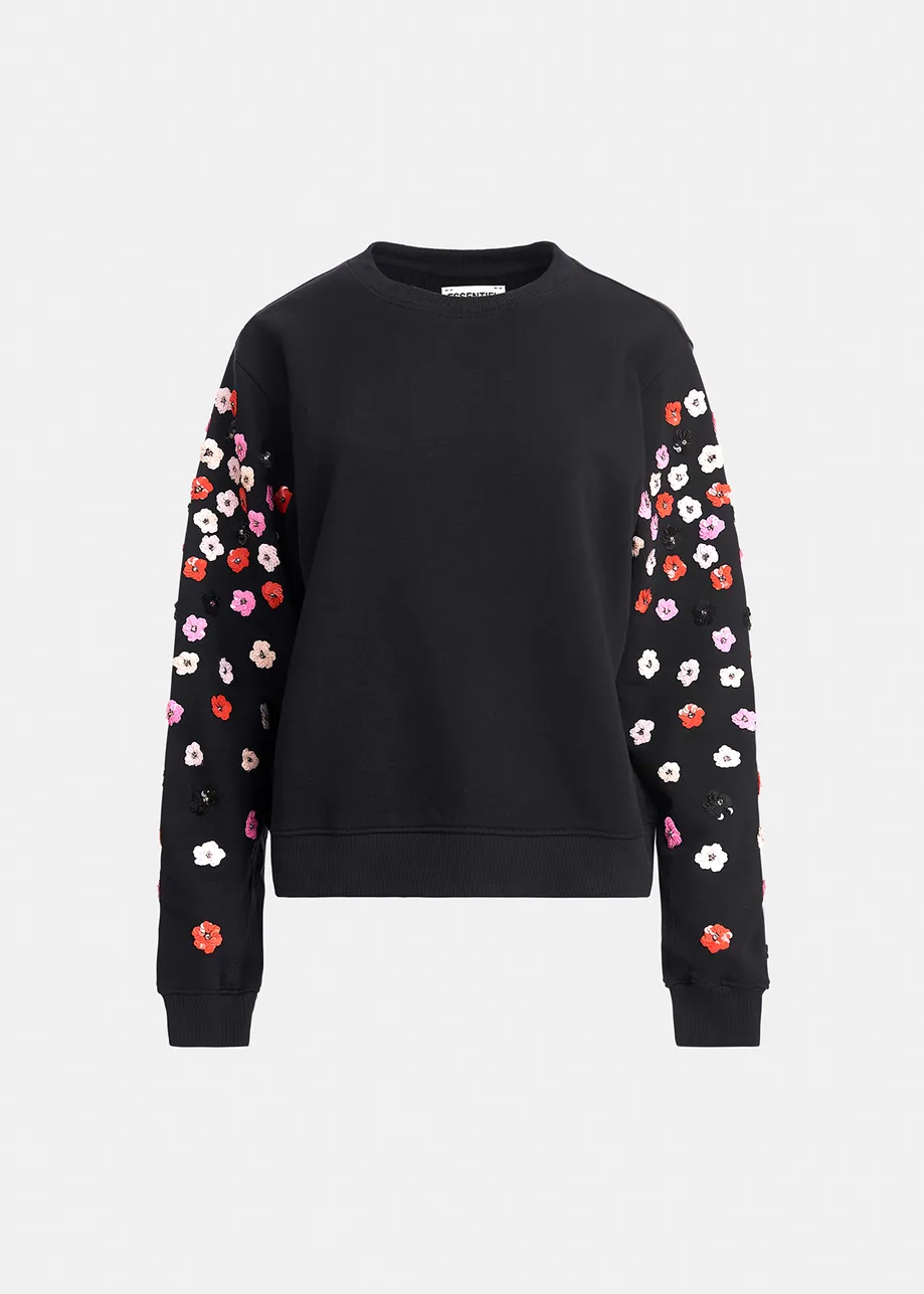 Black sweatshirt with multicolor sequin embroideries