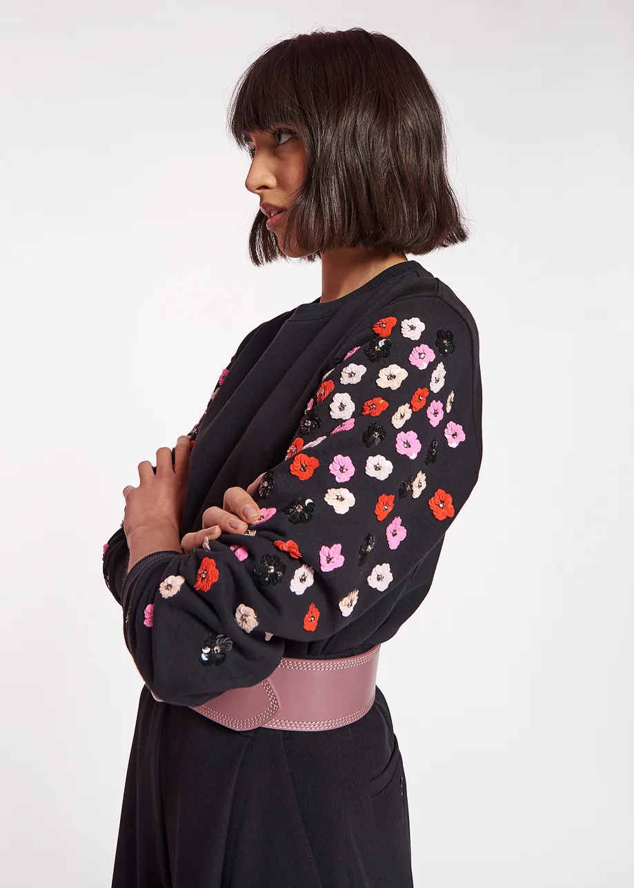 Black sweatshirt with multicolor sequin embroideries