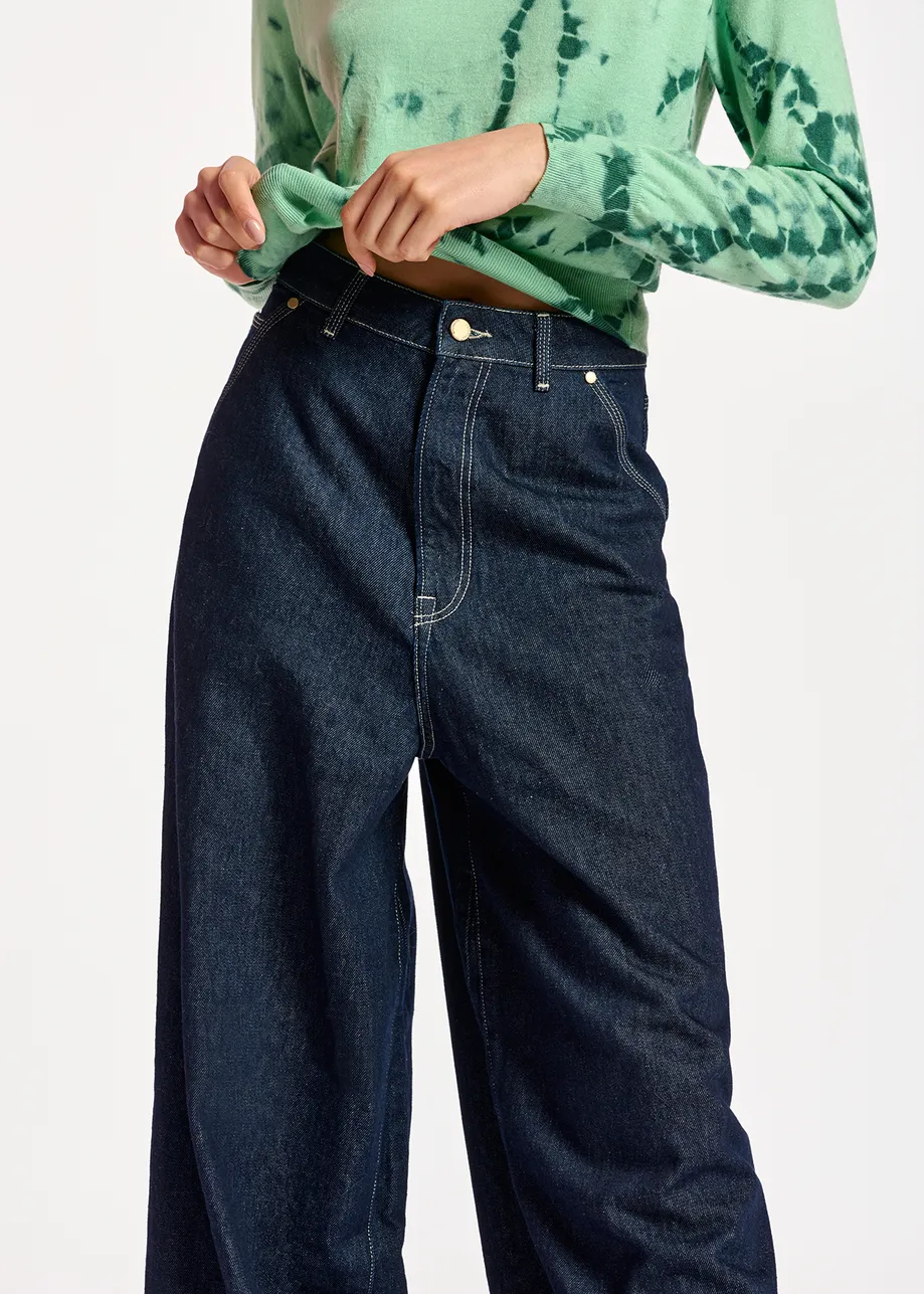 Dark blue turn-up hem jeans