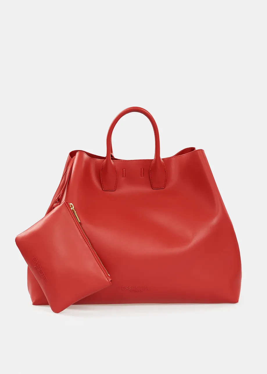 Red faux leather shopper bag