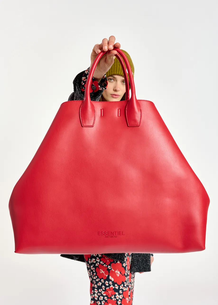 Red faux leather shopper bag