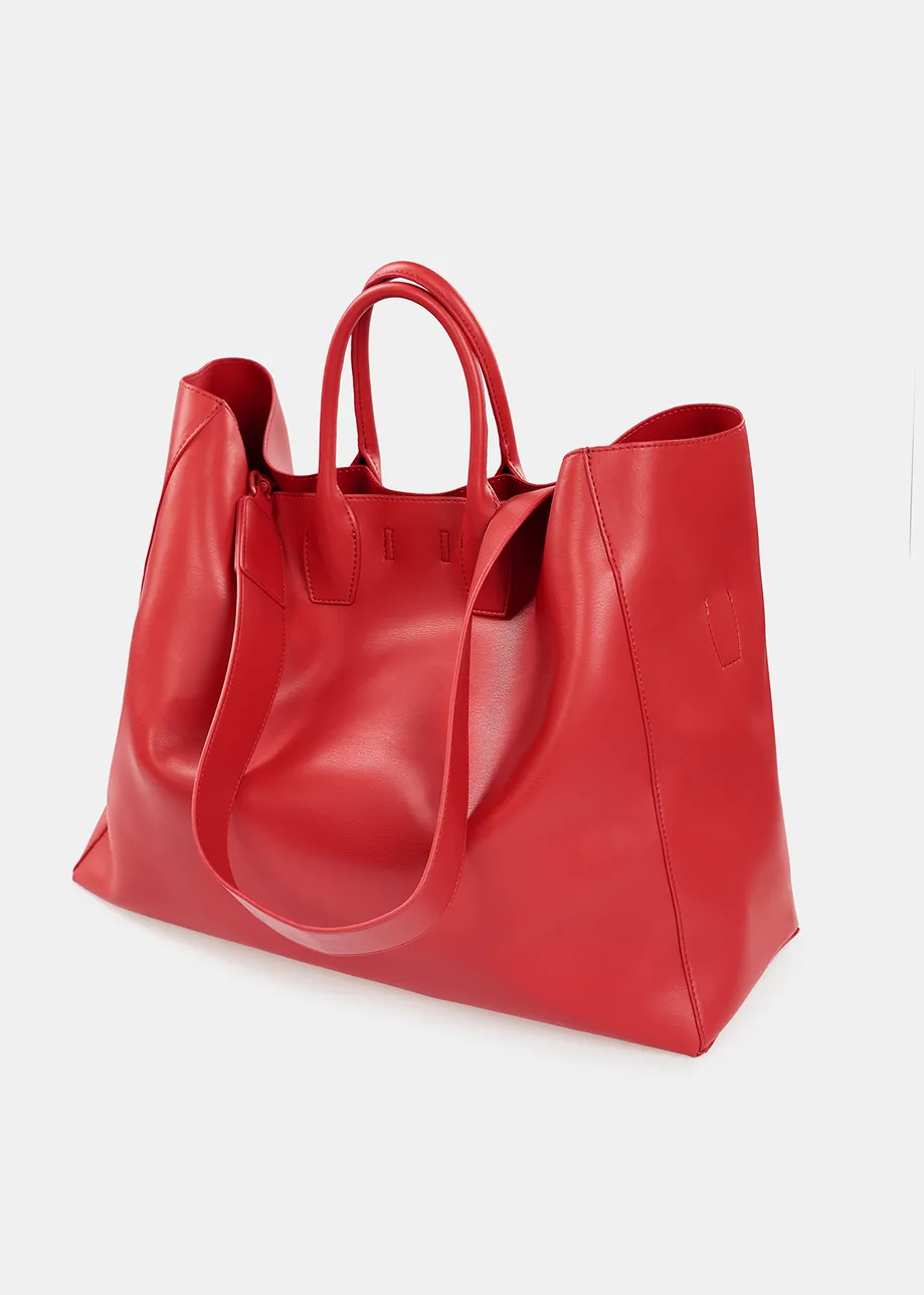 Red faux leather shopper bag