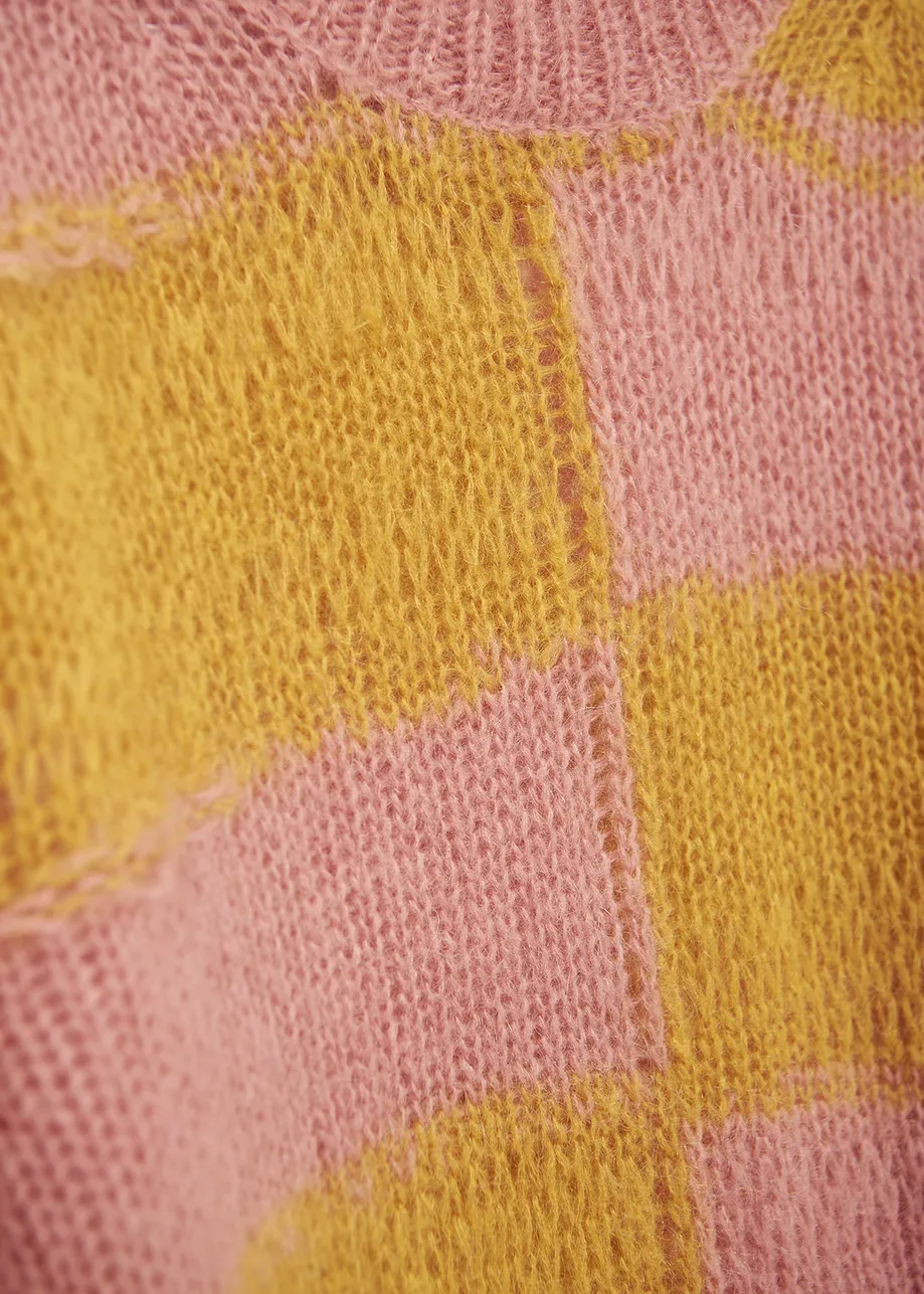 Vintage pink and ochre striped distressed knit sweater