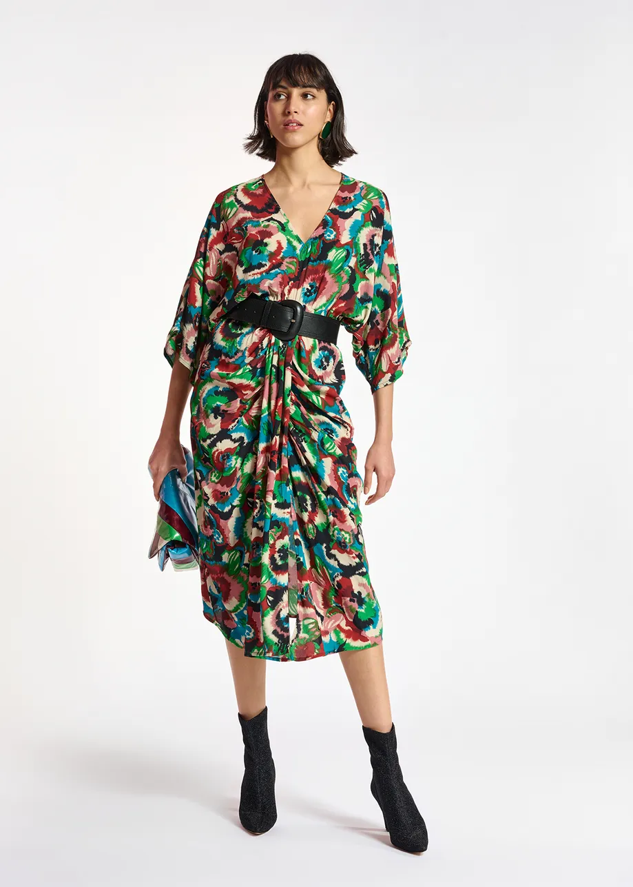 Robe kimono multicolore à imprimé fleuri