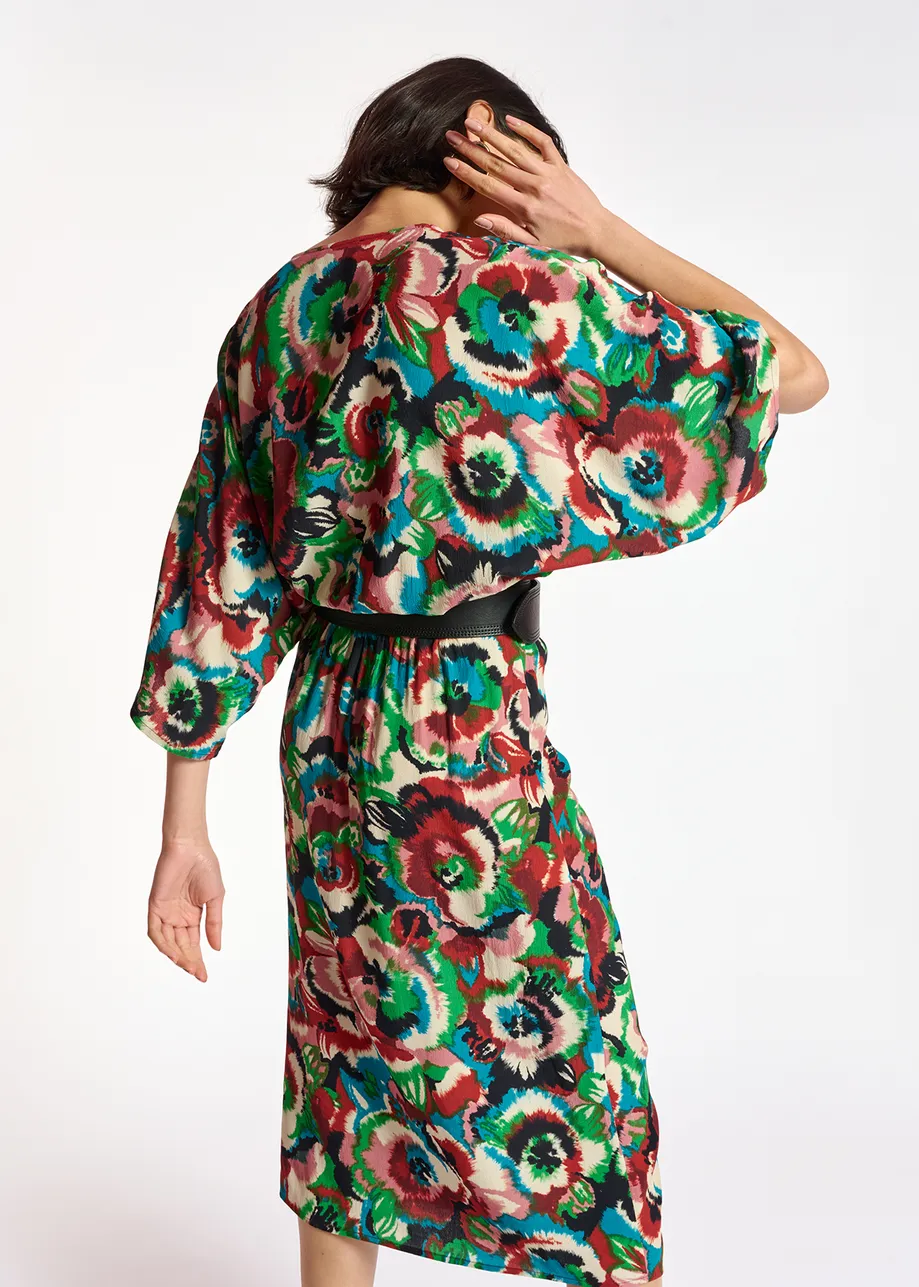 Robe kimono multicolore à imprimé fleuri