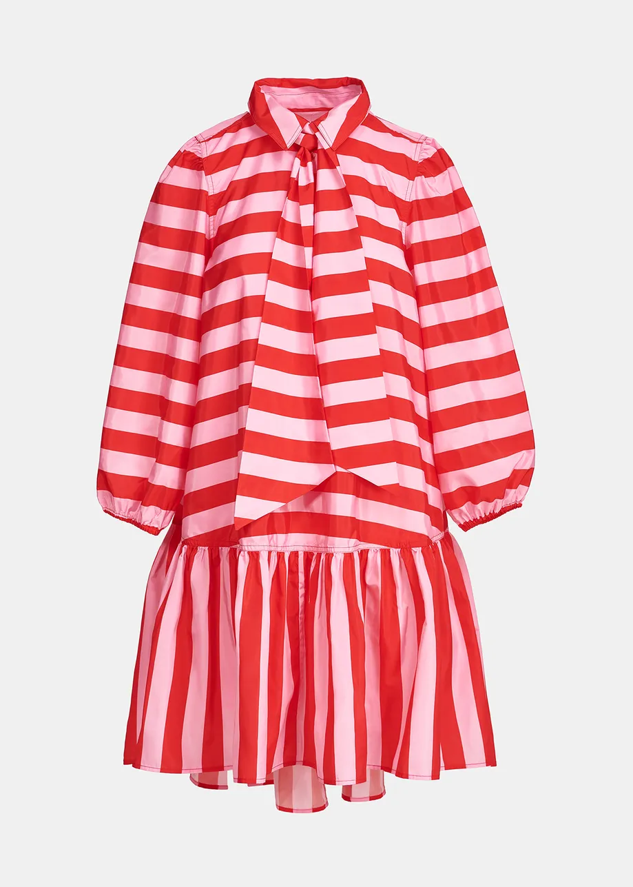 Red and pink striped oversized mini dress