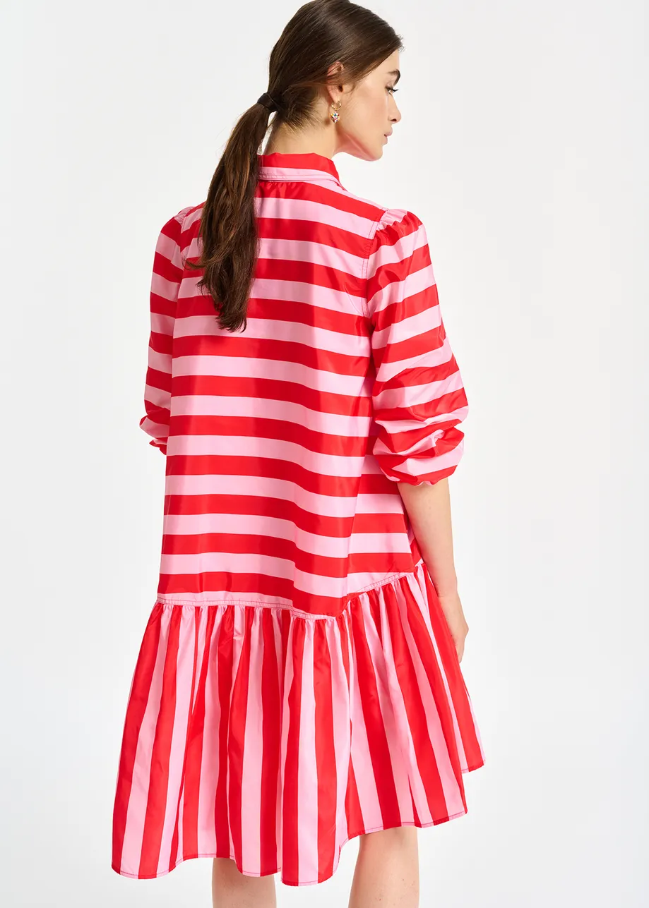 Mini robe oversize à rayures rouges et roses