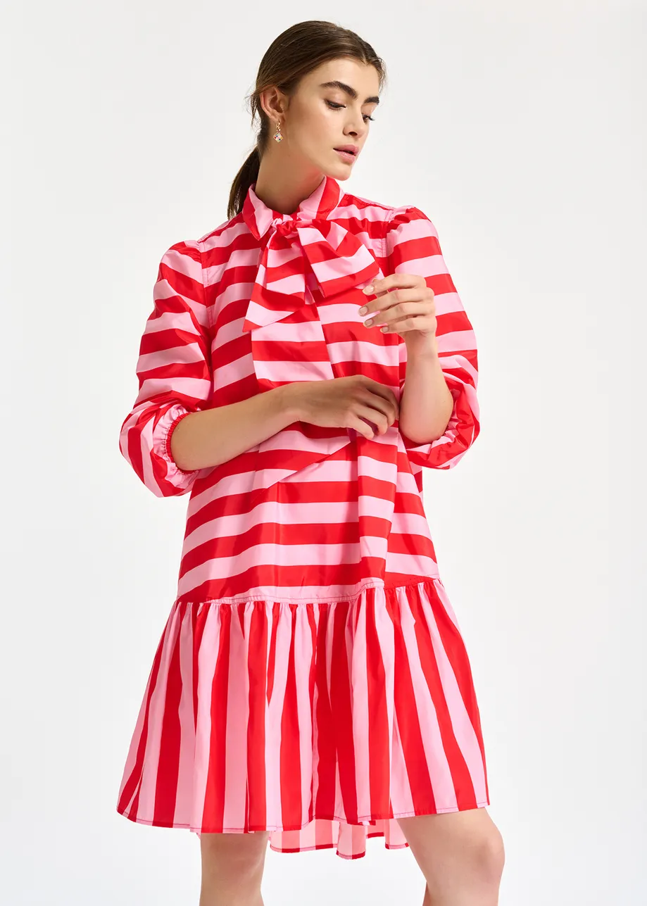 Mini robe oversize à rayures rouges et roses