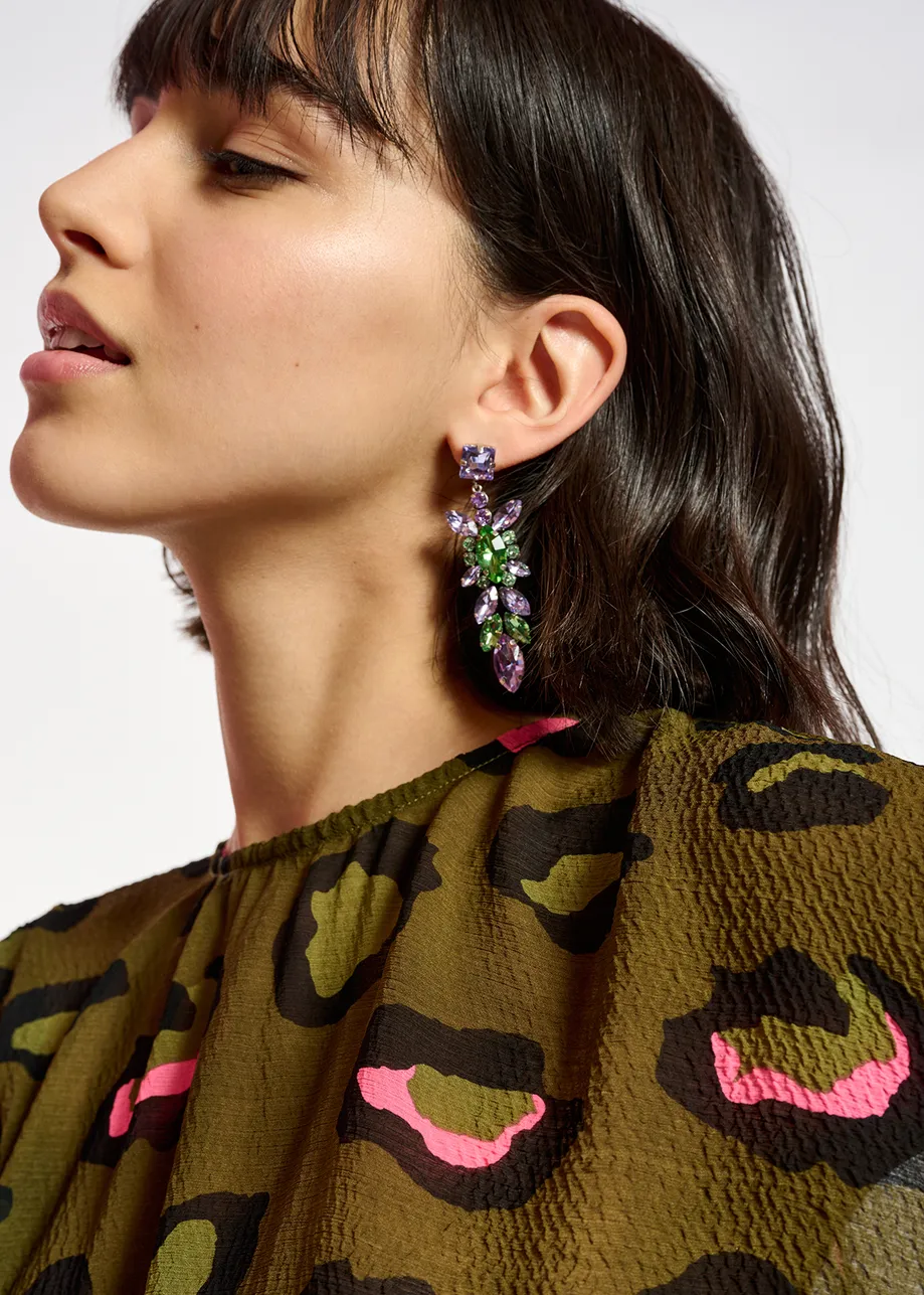 Khaki smocked top with leopard print