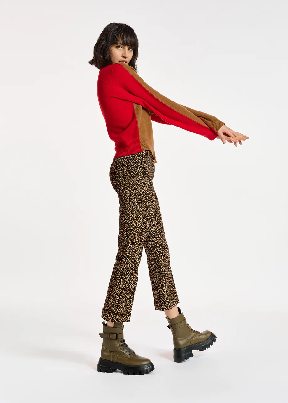 Flared-fit leopard-motif pants