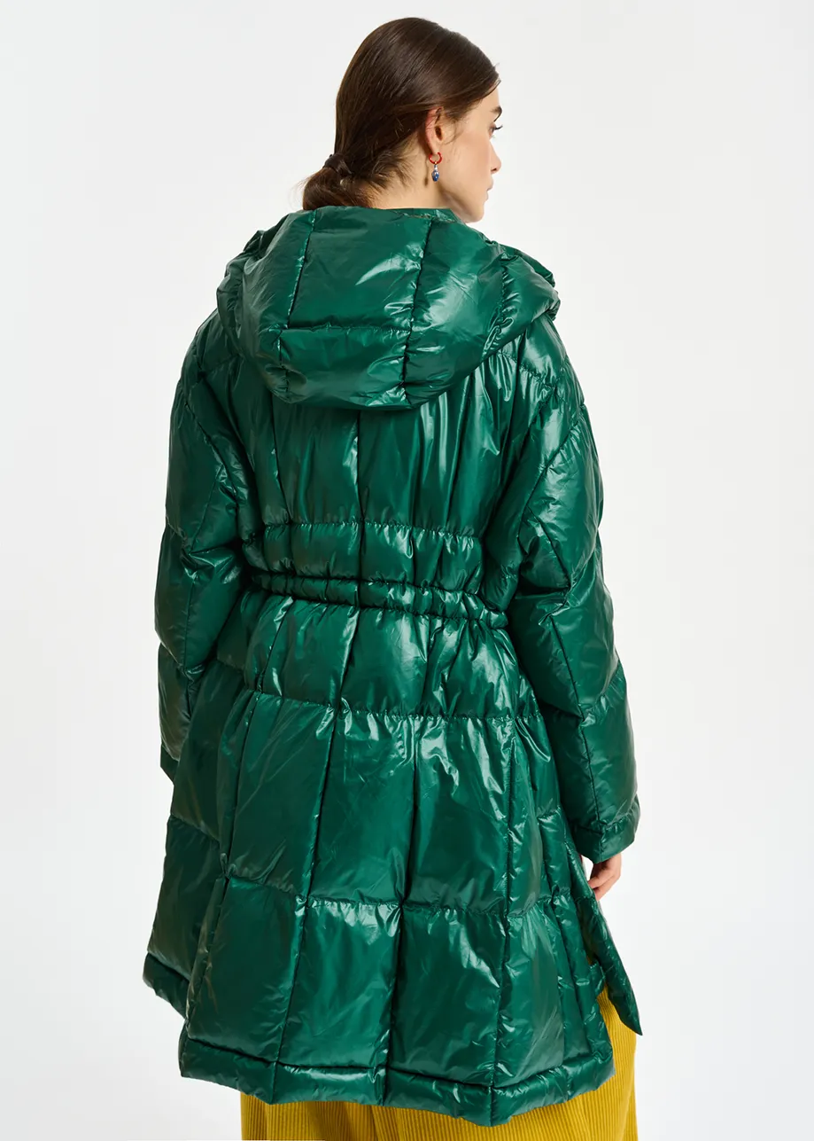 Dark green hooded puffer coat