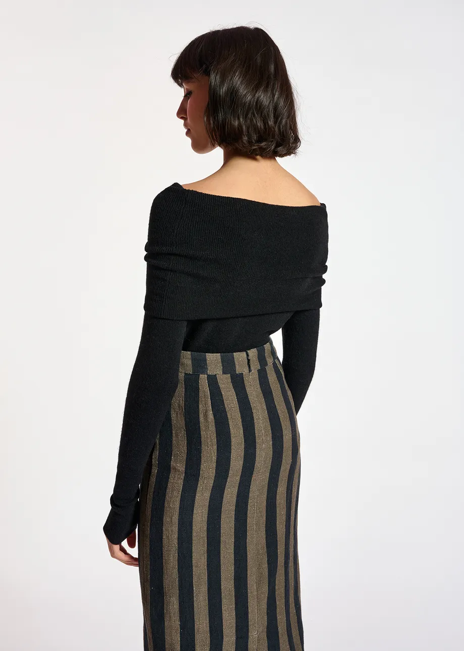 Black off-the-shoulder knit sweater