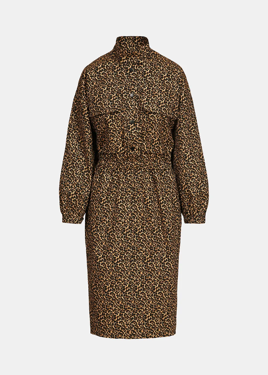 Jacquard knee-length dress with leopard motif