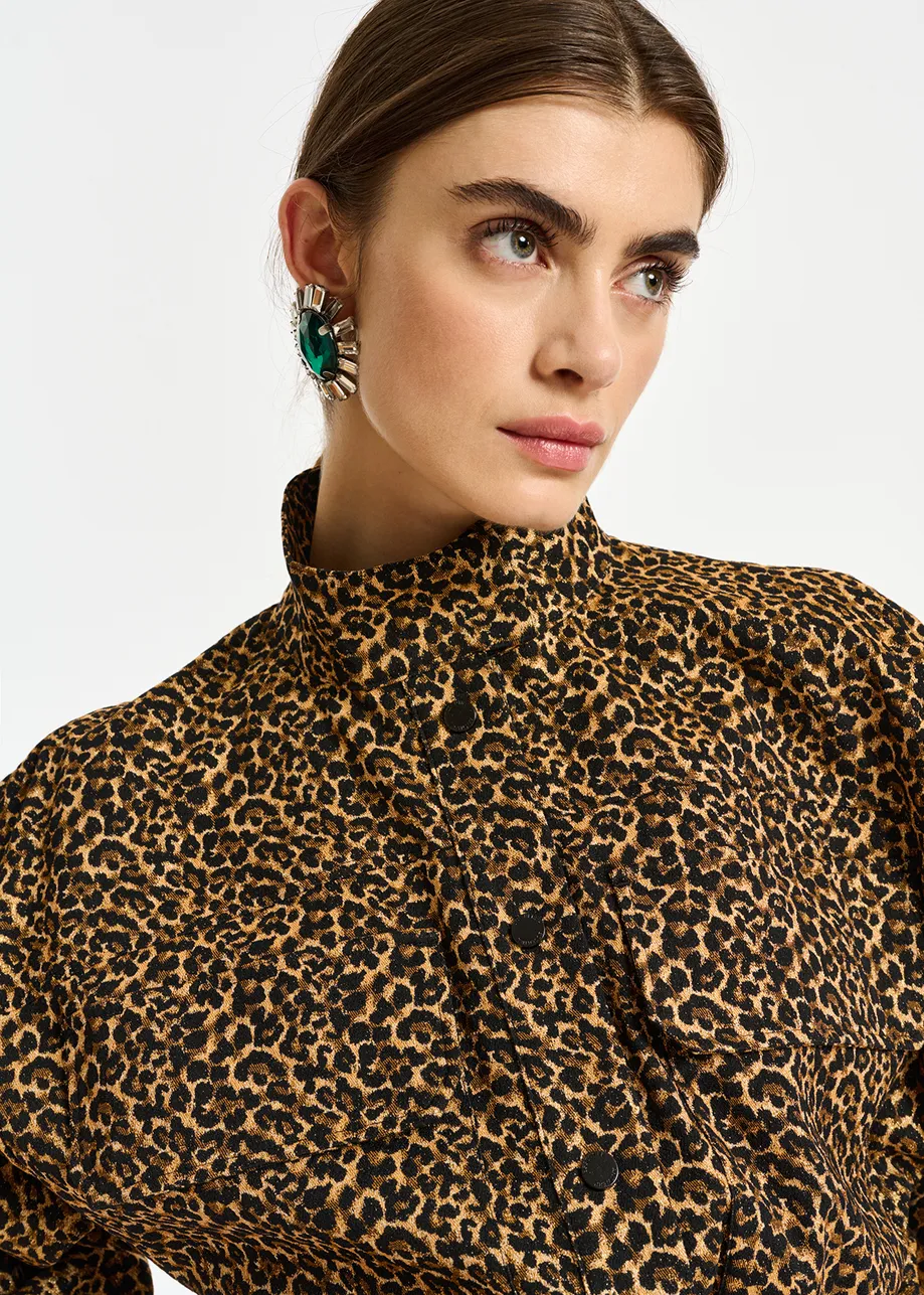 Jacquard knee-length dress with leopard motif