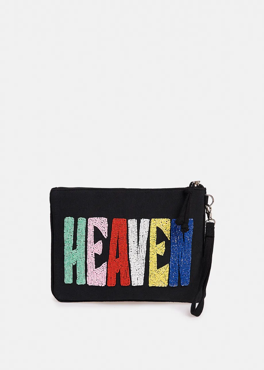 Multicolor bead-embellished 'pill' pouch