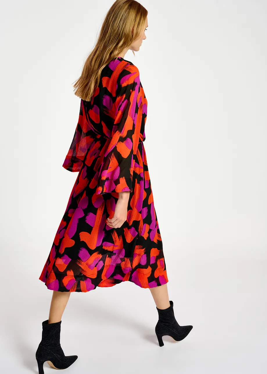 Black, orange and purple abstract-print maxi dress