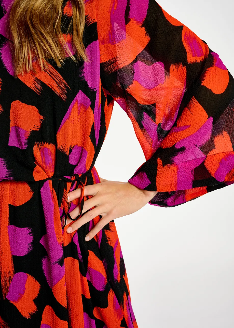 Black, orange and purple abstract-print maxi dress