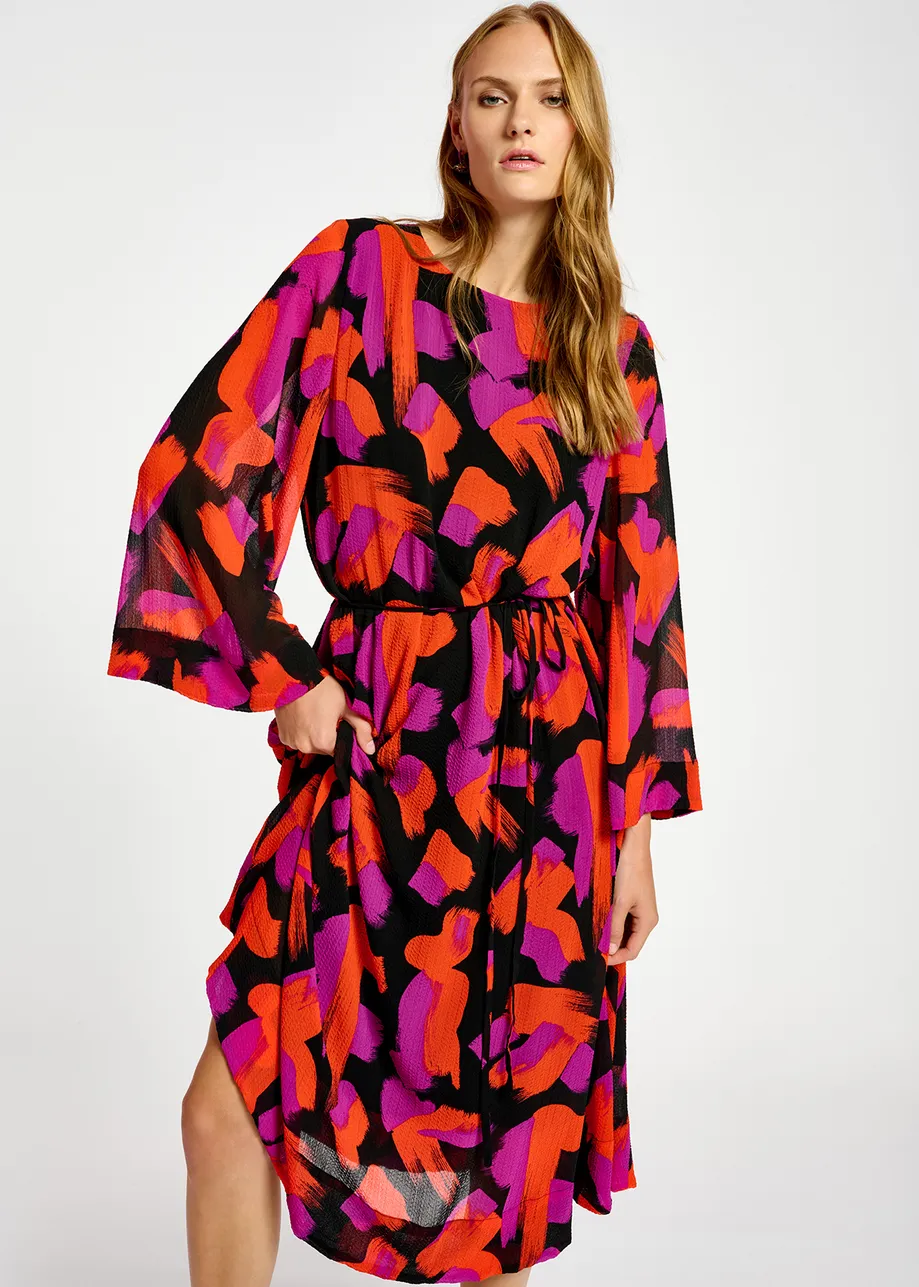 Black, orange and purple abstract-print maxi dress