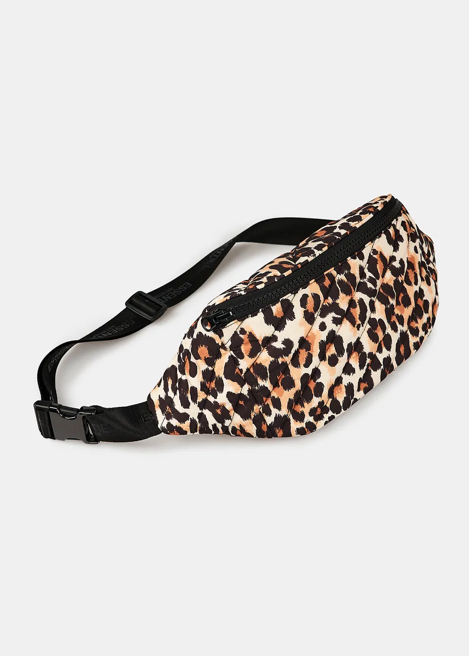 Gesteppte Schultertasche mit Leoparden-Print