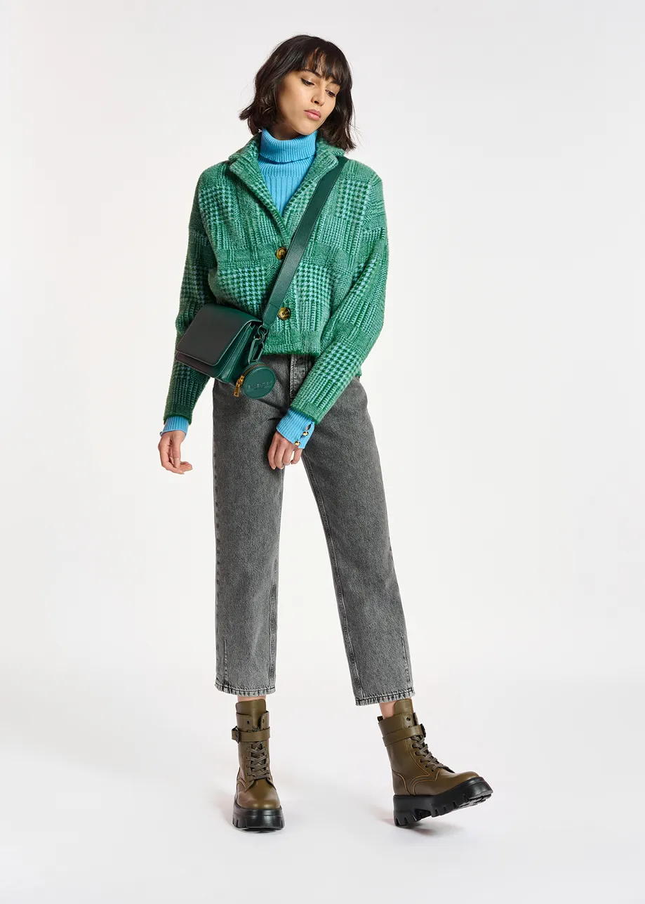 Blue rib-knitted turtleneck sweater