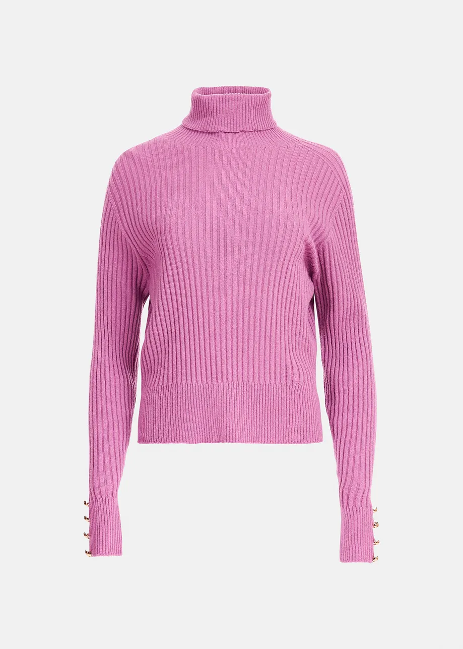 Pink rib-knitted turtleneck sweater