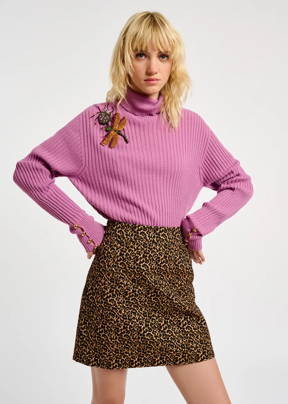 Pink rib-knitted turtleneck sweater