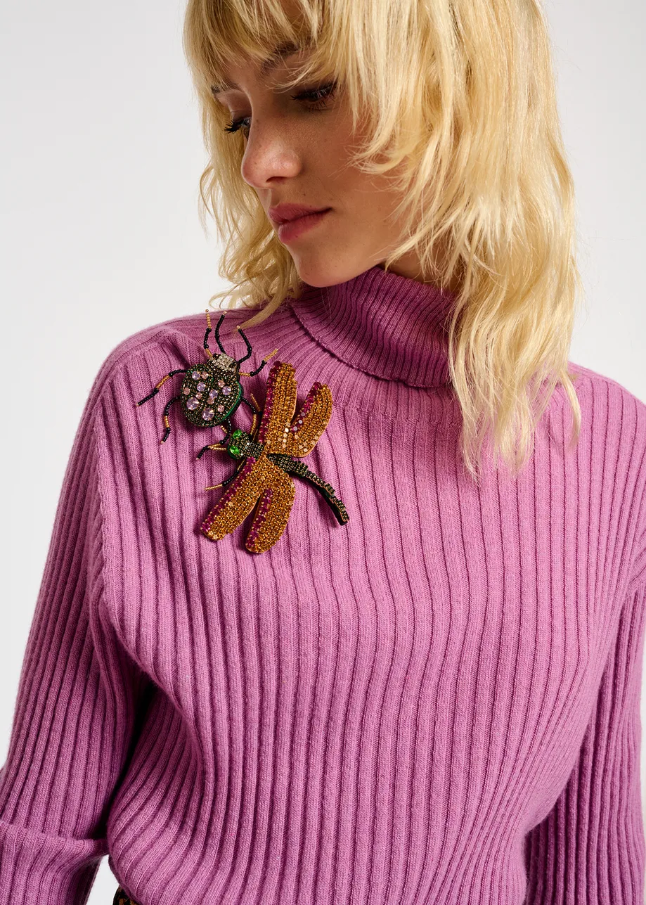 Pink rib-knitted turtleneck sweater