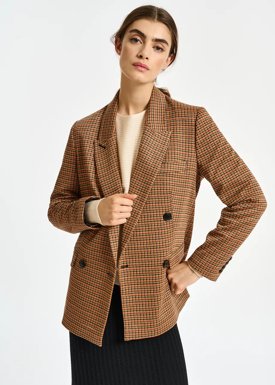 Double-breasted houndstooth blazer